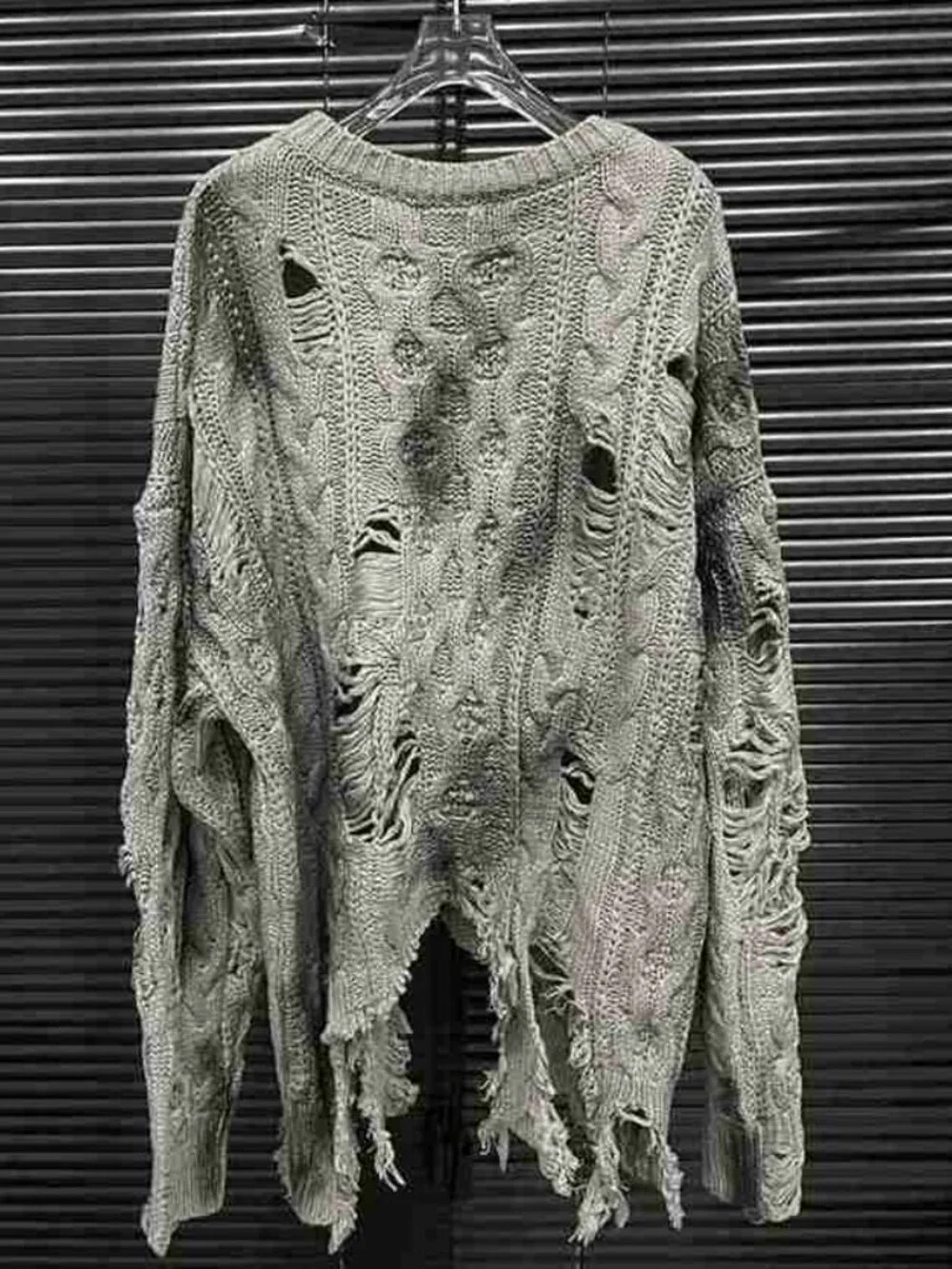 Grey Ripped Cable Knit